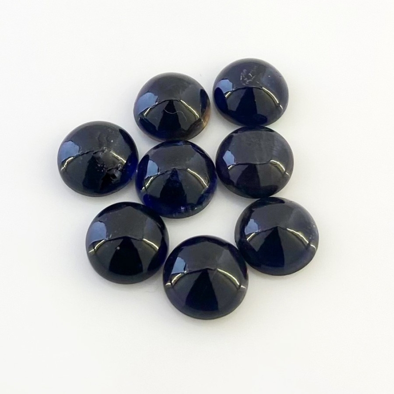 26.25 Carat Iolite 10mm Smooth Round Shape A Grade Cabochons Parcel - Total 8 Pcs.