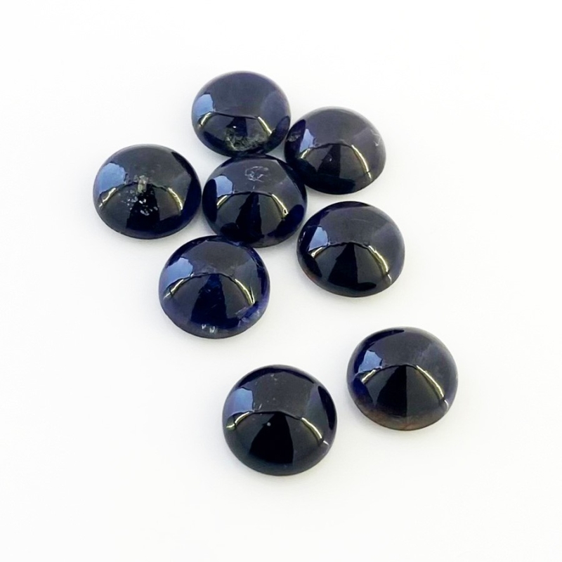 26.25 Carat Iolite 10mm Smooth Round Shape A Grade Cabochons Parcel - Total 8 Pcs.