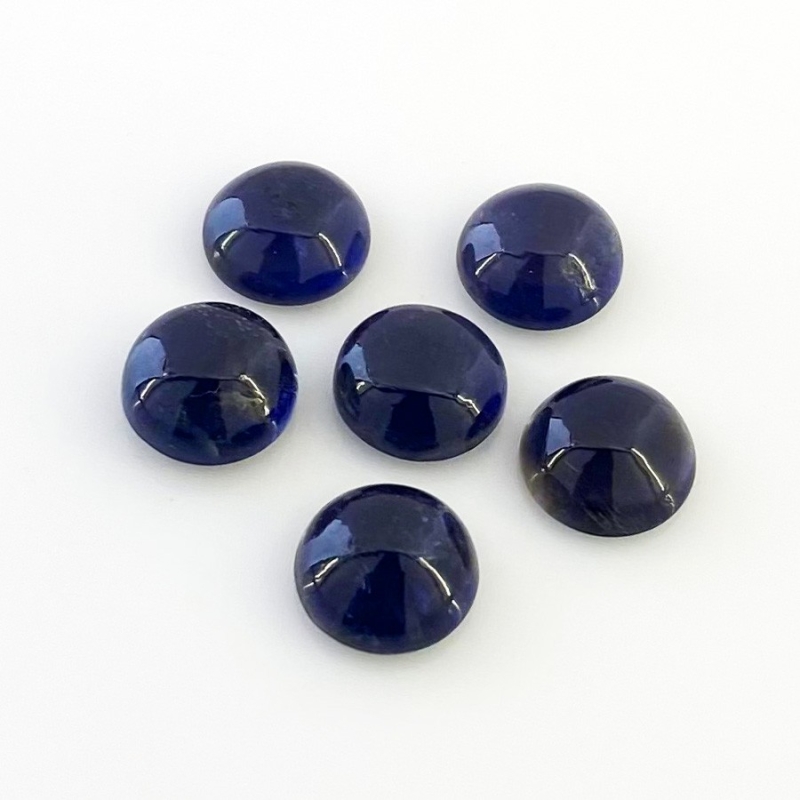 19.25 Carat Iolite 10mm Smooth Round Shape A Grade Cabochons Parcel - Total 6 Pcs.