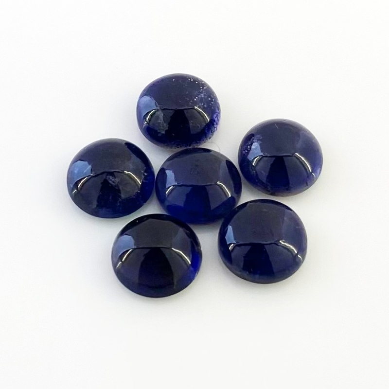 19.25 Carat Iolite 10mm Smooth Round Shape A Grade Cabochons Parcel - Total 6 Pcs.