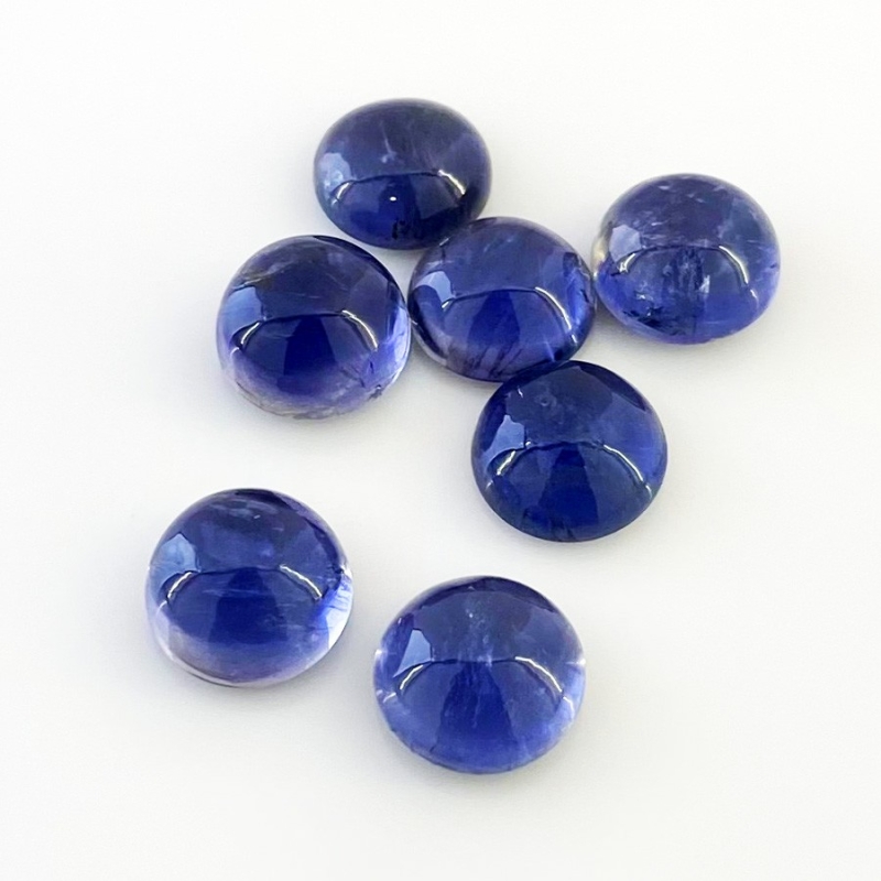 33.25 Carat Iolite 11mm Smooth Round Shape A Grade Cabochons Parcel - Total 7 Pcs.