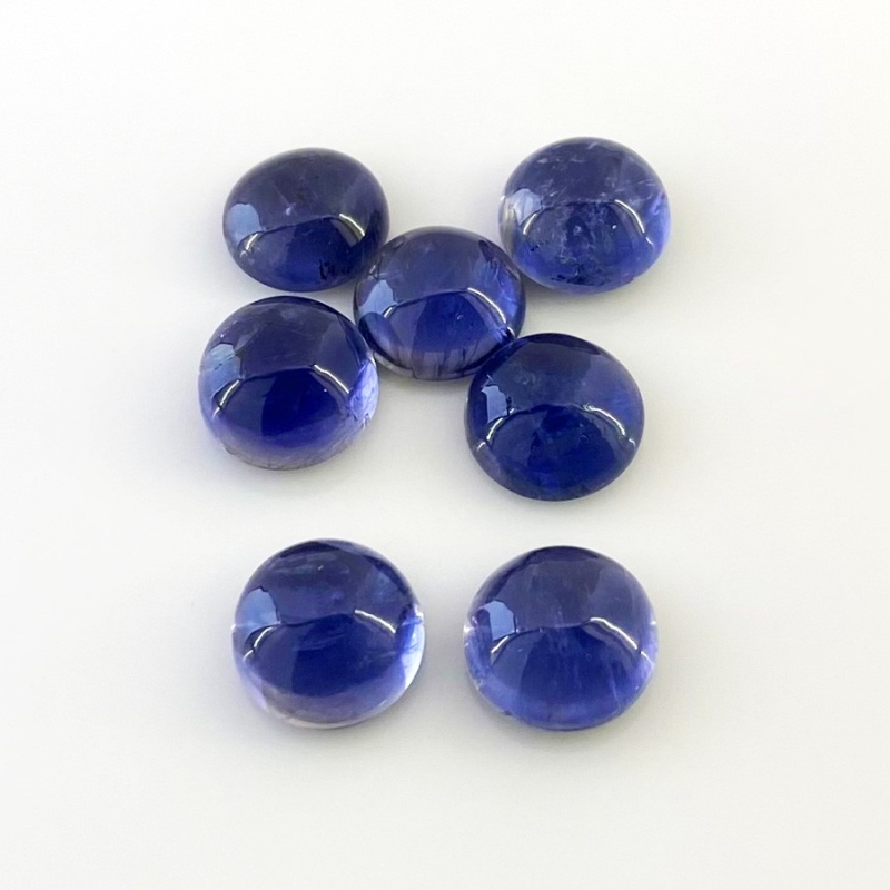 33.25 Carat Iolite 11mm Smooth Round Shape A Grade Cabochons Parcel - Total 7 Pcs.