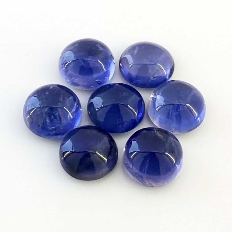 33.25 Carat Iolite 11mm Smooth Round Shape A Grade Cabochons Parcel - Total 7 Pcs.