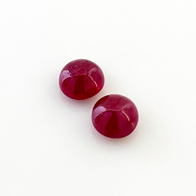 6.95 Carat Ruby 8mm Smooth Round Shape AA Grade Cabochons Parcel - Total 2 Pcs.