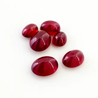 11.84 Carat Ruby 4.5x6.5-7x9mm Smooth Oval Shape AA Grade Cabochons Parcel - Total 6 Pcs.