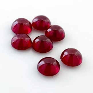 14.50 Cts. Ruby 7mm Smooth Round Shape AA Grade Cabochons Parcel - Total 7 Pcs.