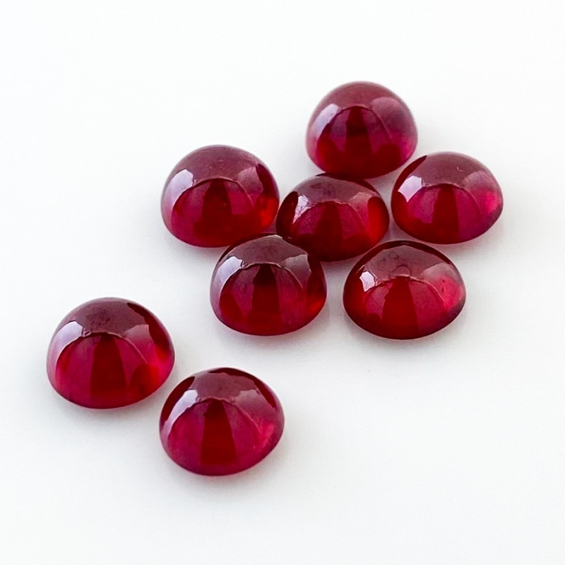 17.55 Cts. Ruby 7-7.5mm Smooth Round Shape AA Grade Cabochons Parcel - Total 8 Pcs.