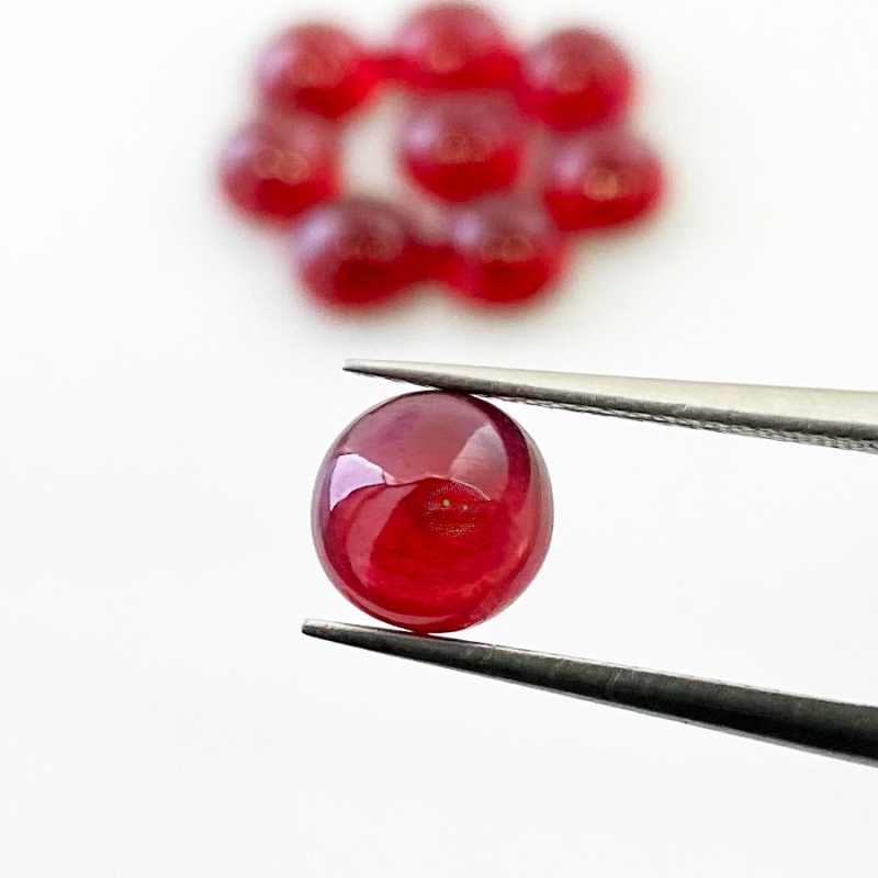16.85 Cts. Ruby 6.5mm Smooth Round Shape AA Grade Cabochons Parcel - Total 9 Pcs.