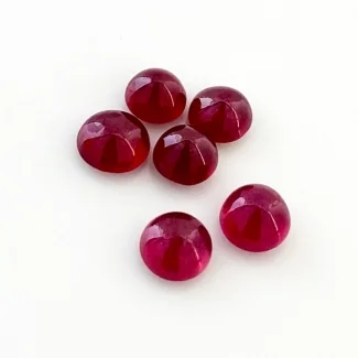12.95 Cts. Ruby 6.5-7.5mm Smooth Round Shape AA Grade Cabochons Parcel - Total 6 Pcs.