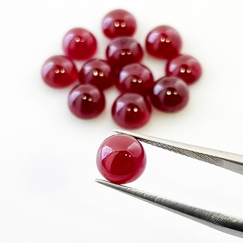 28.30 Cts. Ruby 7mm Smooth Round Shape AA Grade Cabochons Parcel - Total 12 Pcs.