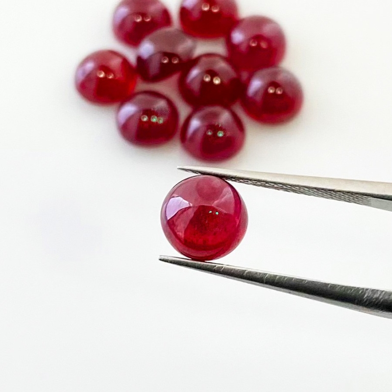 24.30 Cts. Ruby 7mm Smooth Round Shape AA Grade Cabochons Parcel - Total 10 Pcs.