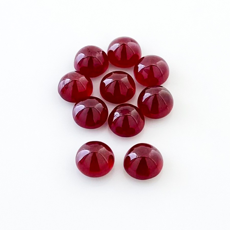 24.30 Cts. Ruby 7mm Smooth Round Shape AA Grade Cabochons Parcel - Total 10 Pcs.