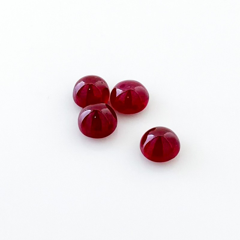 7.90 Cts. Ruby 6.5mm Smooth Round Shape AA Grade Cabochons Parcel - Total 4 Pcs.