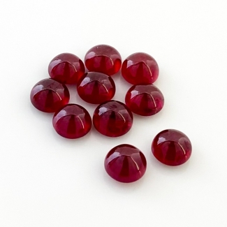 22.25 Cts. Ruby 7mm Smooth Round Shape AA Grade Cabochons Parcel - Total 10 Pcs.