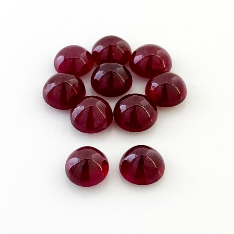 21.50 Cts. Ruby 7mm Smooth Round Shape AA Grade Cabochons Parcel - Total 10 Pcs.