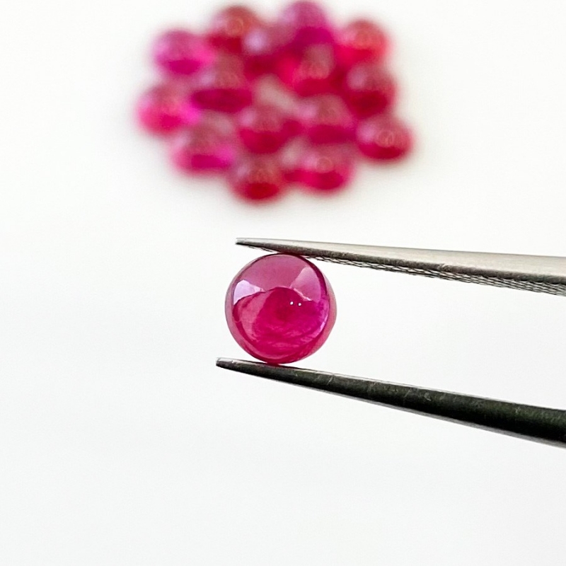 12.75 Cts. Ruby 5mm Smooth Round Shape AA Grade Cabochons Parcel - Total 16 Pcs.