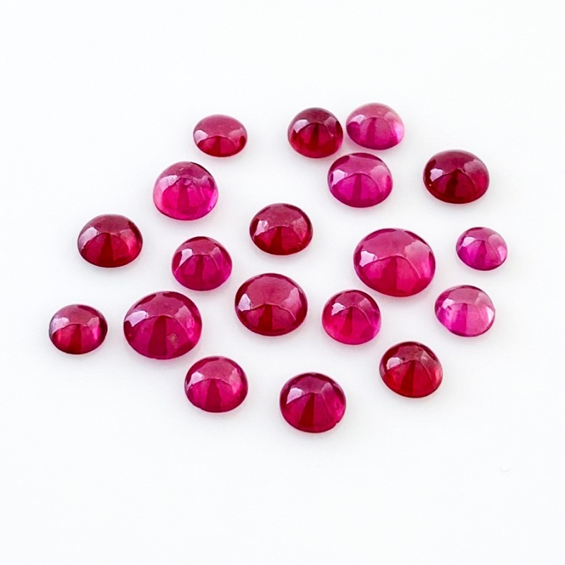 11.70 Cts. Ruby 4-6mm Smooth Round Shape AA Grade Cabochons Parcel - Total 19 Pcs.