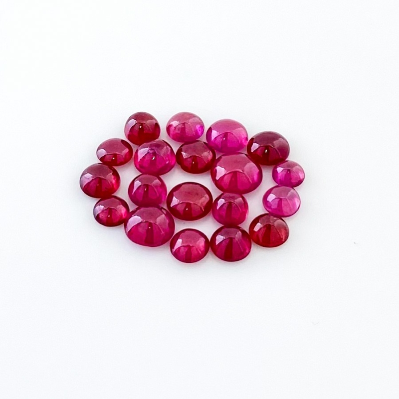 11.70 Cts. Ruby 4-6mm Smooth Round Shape AA Grade Cabochons Parcel - Total 19 Pcs.