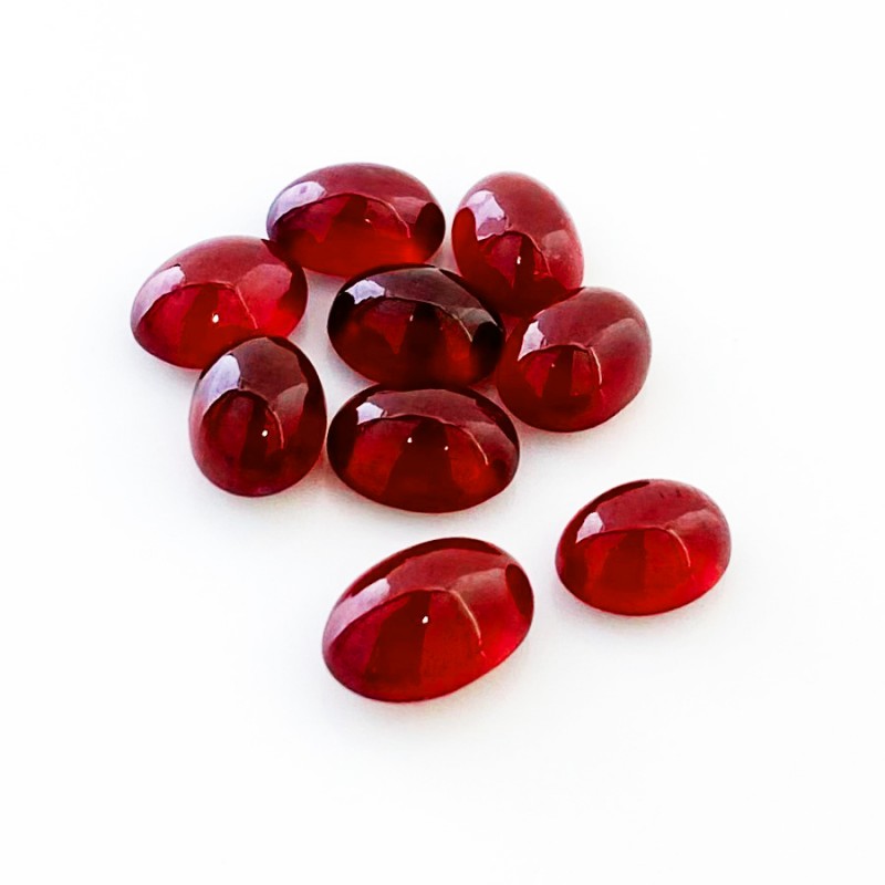 24.30 Cts. Ruby 8x6-10x7mm Smooth Oval Shape AA Grade Cabochons Parcel - Total 9 Pcs.