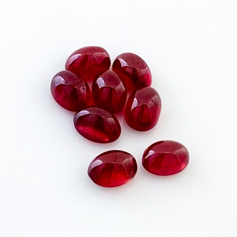 13.60 Cts. Ruby 7x5mm Smooth Oval Shape AA Grade Cabochons Parcel - Total 8 Pcs.