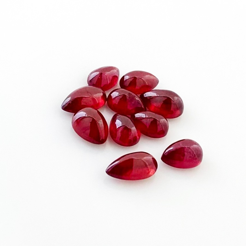13.70 Cts. Ruby 7x5-9x5mm Smooth Pear Shape AA Grade Cabochons Parcel - Total 10 Pcs.