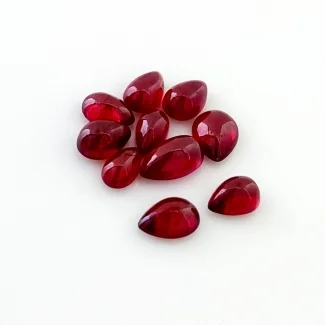 12.50 Cts. Ruby 7x4-9x5mm Smooth Pear Shape AA Grade Cabochons Parcel - Total 10 Pcs.