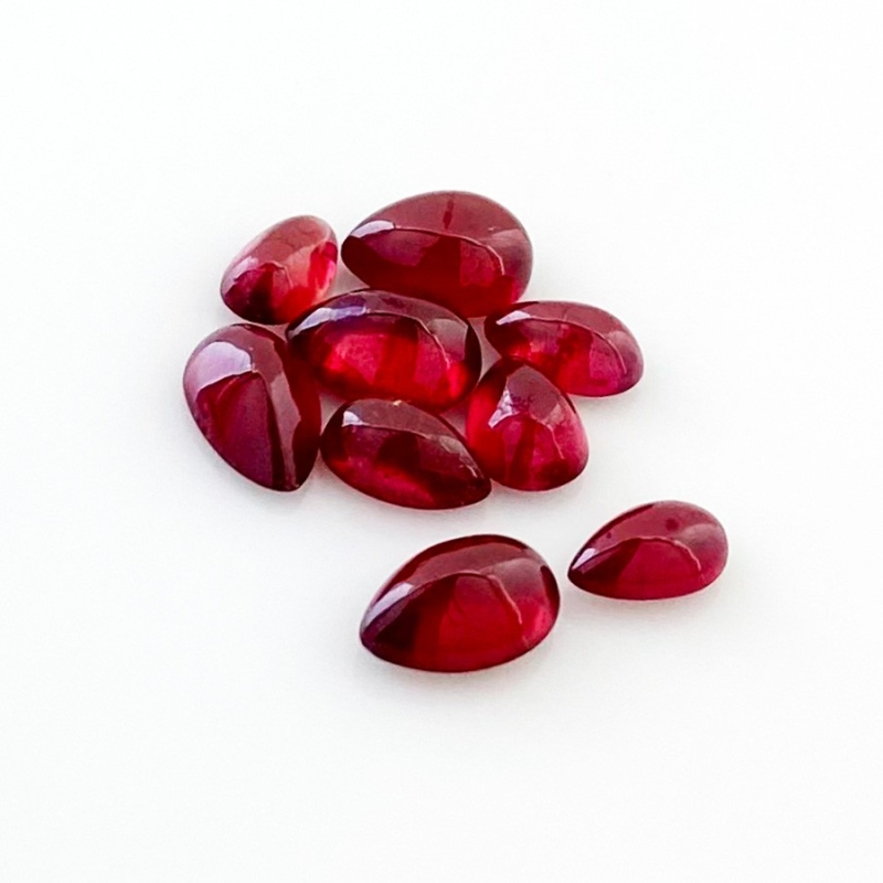 10.65 Cts. Ruby 7x4-8.5x5mm Smooth Pear Shape AA Grade Cabochons Parcel - Total 9 Pcs.