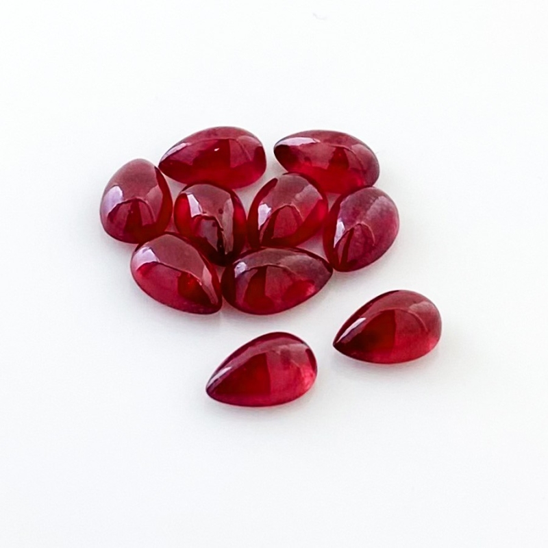 13.60 Cts. Ruby 8x5mm Smooth Pear Shape AA Grade Cabochons Parcel - Total 10 Pcs.