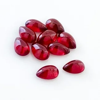 13.45 Cts. Ruby 8x5mm Smooth Pear Shape AA Grade Cabochons Parcel - Total 10 Pcs.