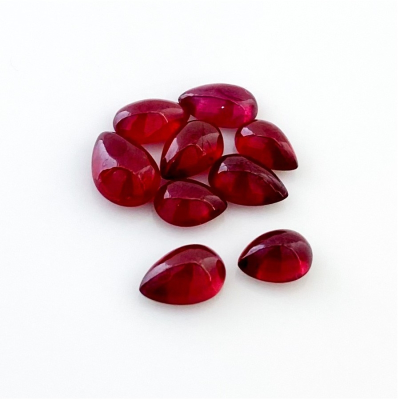 16.95 Cts. Ruby 8x6-10x7mm Smooth Pear Shape AA Grade Cabochons Parcel - Total 9 Pcs.