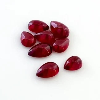 16.30 Cts. Ruby 8x6-10x7mm Smooth Pear Shape AA Grade Cabochons Parcel - Total 8 Pcs.