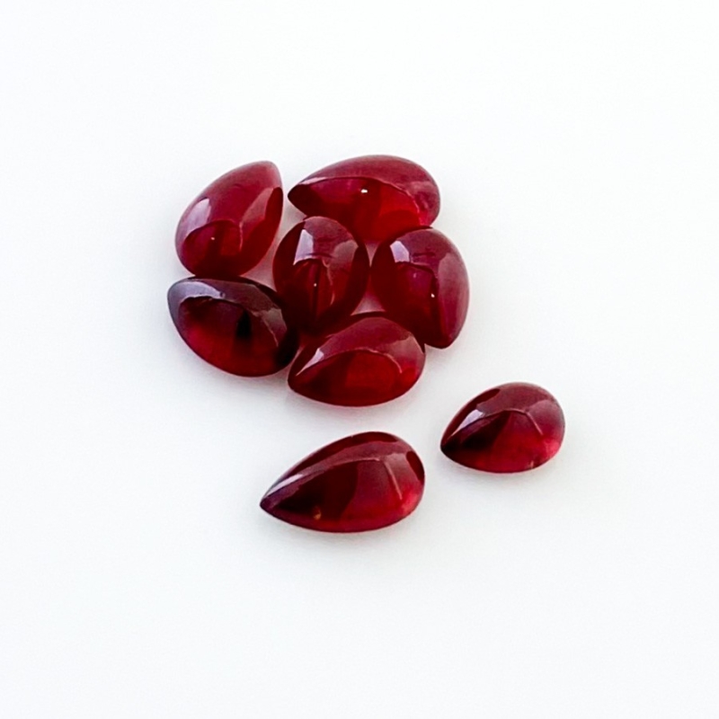 18.95 Cts. Ruby 8x6-10x6mm Smooth Pear Shape AA Grade Cabochons Parcel - Total 8 Pcs.