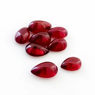 21.80 Cts. Ruby 9x6-11x7mm Smooth Pear Shape AA Grade Cabochons Parcel - Total 8 Pcs.