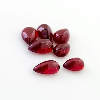 19.35 Cts. Ruby 9x6-11x7mm Smooth Pear Shape AA Grade Cabochons Parcel - Total 7 Pcs.