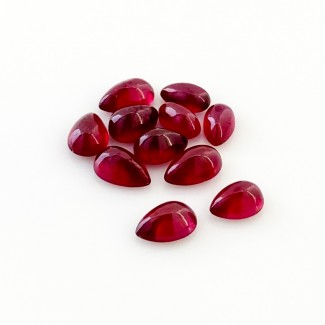 13.70 Cts. Ruby 7x4-8x5mm Smooth Pear Shape AA Grade Cabochons Parcel - Total 11 Pcs.