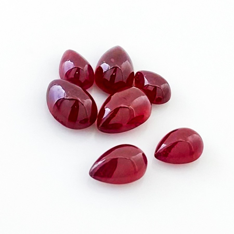 15.95 Cts. Ruby 7x5-10x7mm Smooth Pear Shape AA Grade Cabochons Parcel - Total 7 Pcs.