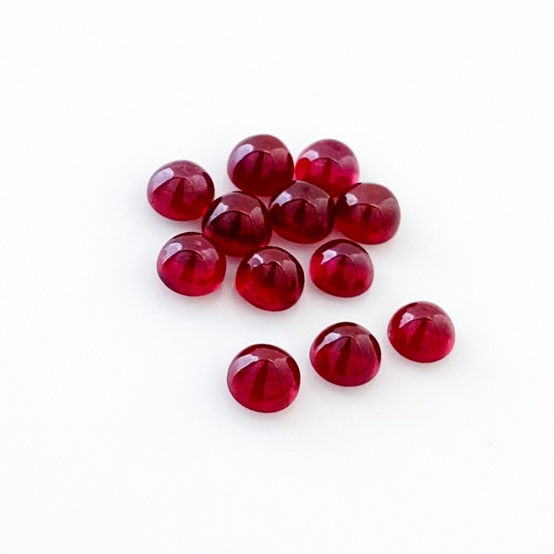 12.80 Cts. Ruby 5mm Smooth Round Shape AA Grade Cabochons Parcel - Total 12 Pcs.