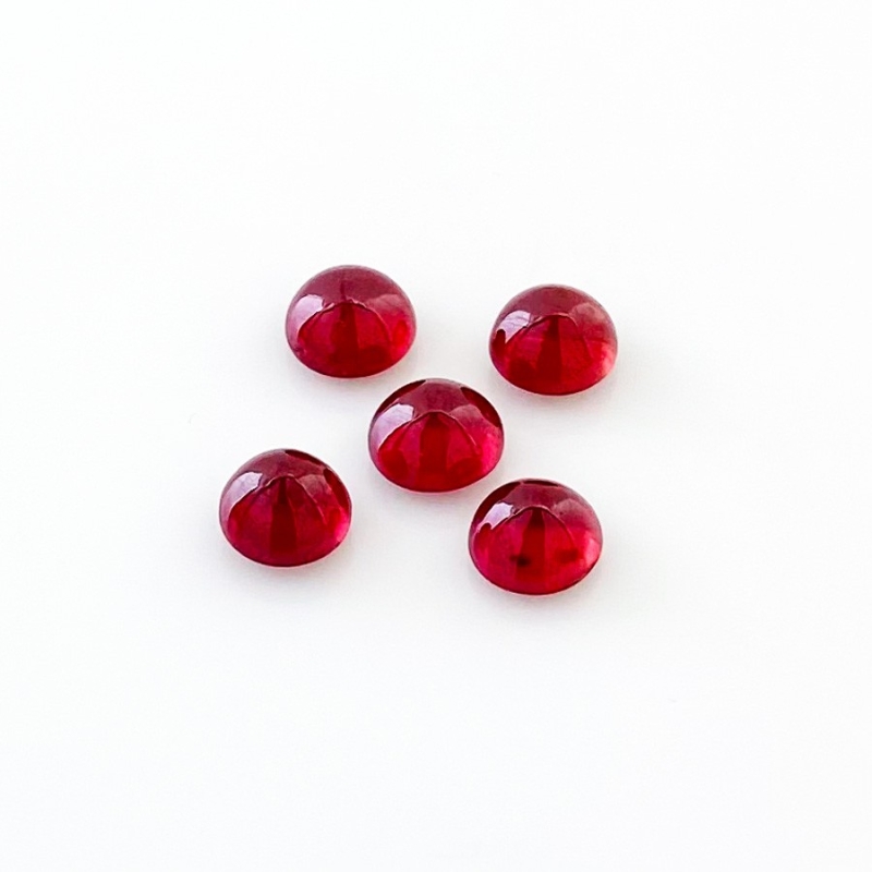 7.30 Cts. Ruby 6mm Smooth Round Shape AA Grade Cabochons Parcel - Total 5 Pcs.