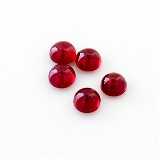 7.30 Cts. Ruby 6mm Smooth Round Shape AA Grade Cabochons Parcel - Total 5 Pcs.