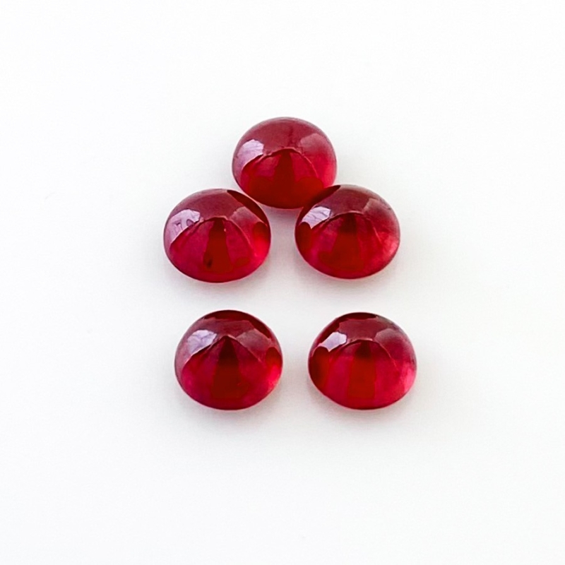 7.30 Cts. Ruby 6mm Smooth Round Shape AA Grade Cabochons Parcel - Total 5 Pcs.
