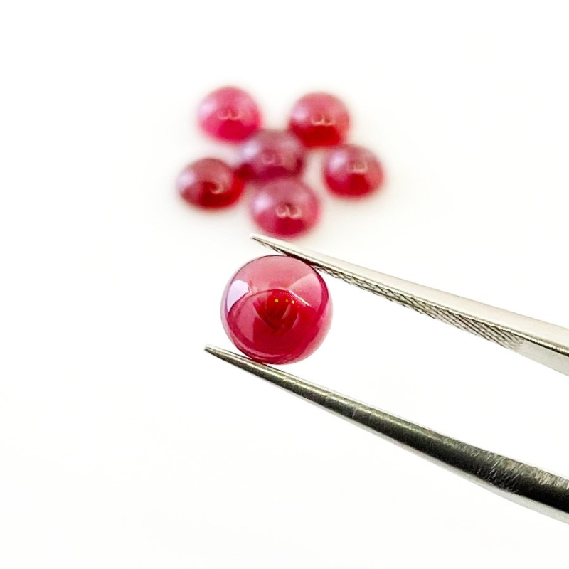 10.35 Cts. Ruby 6-6.5mm Smooth Round Shape AA Grade Cabochons Parcel - Total 7 Pcs.