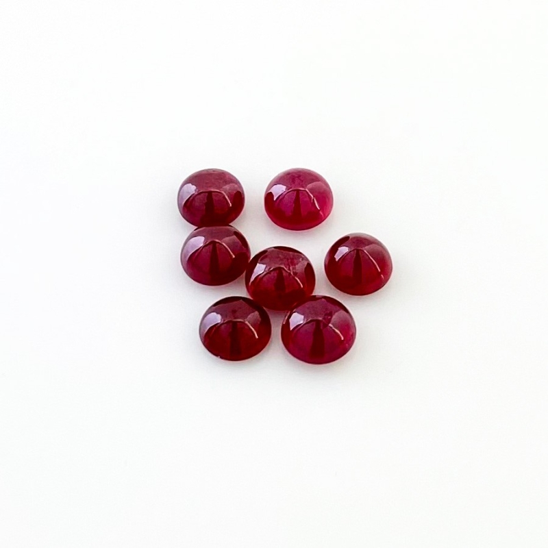 10.35 Cts. Ruby 6-6.5mm Smooth Round Shape AA Grade Cabochons Parcel - Total 7 Pcs.