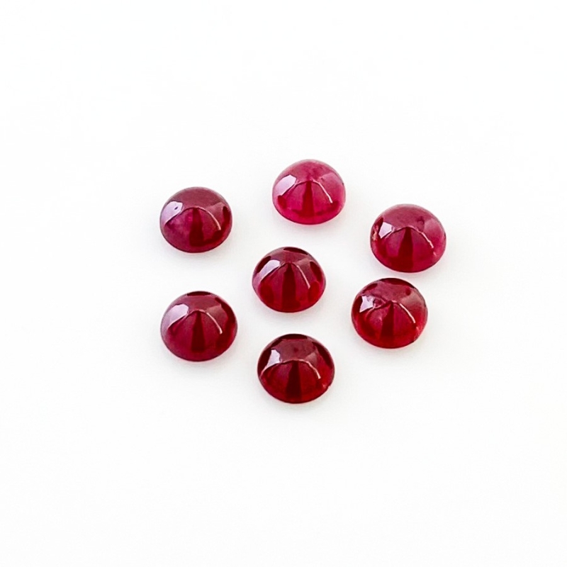 10.35 Cts. Ruby 6-6.5mm Smooth Round Shape AA Grade Cabochons Parcel - Total 7 Pcs.