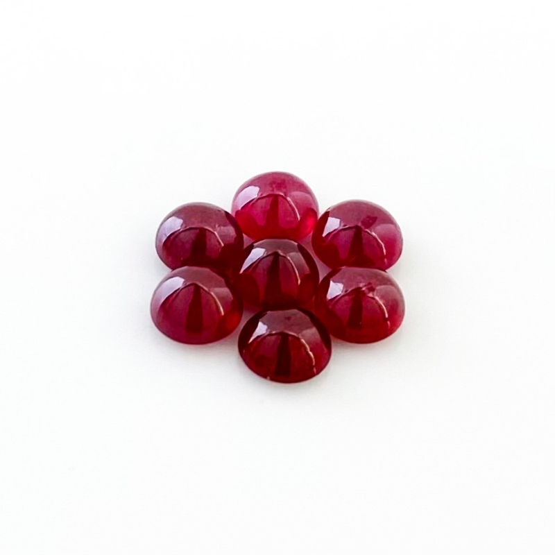 10.35 Cts. Ruby 6-6.5mm Smooth Round Shape AA Grade Cabochons Parcel - Total 7 Pcs.