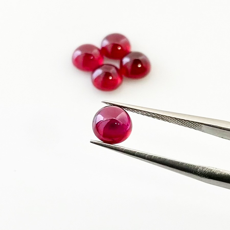 7.40 Cts. Ruby 6mm Smooth Round Shape AA Grade Cabochons Parcel - Total 5 Pcs.