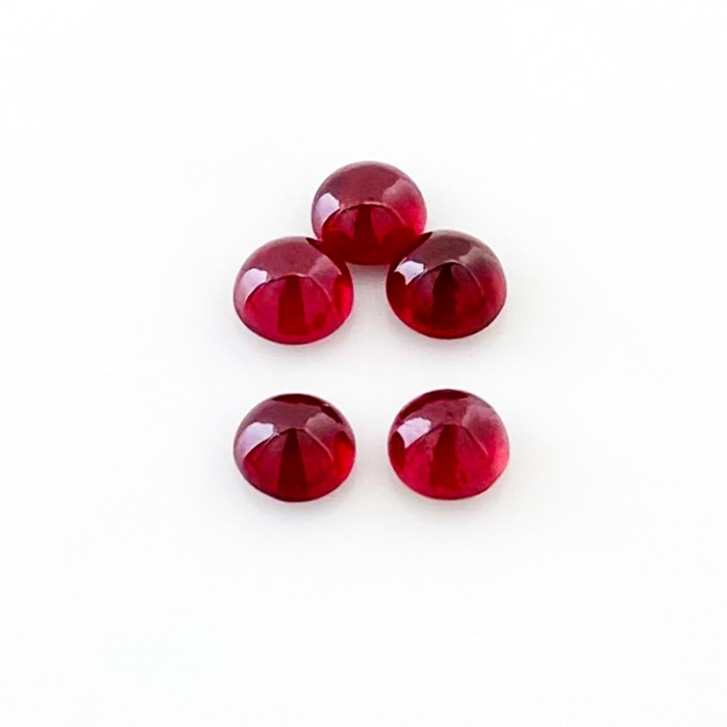 7.40 Cts. Ruby 6mm Smooth Round Shape AA Grade Cabochons Parcel - Total 5 Pcs.