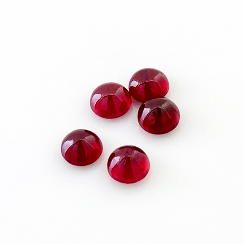 7.40 Cts. Ruby 6mm Smooth Round Shape AA Grade Cabochons Parcel - Total 5 Pcs.