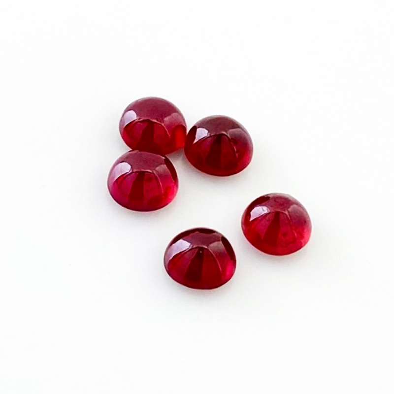 7.40 Cts. Ruby 6mm Smooth Round Shape AA Grade Cabochons Parcel - Total 5 Pcs.