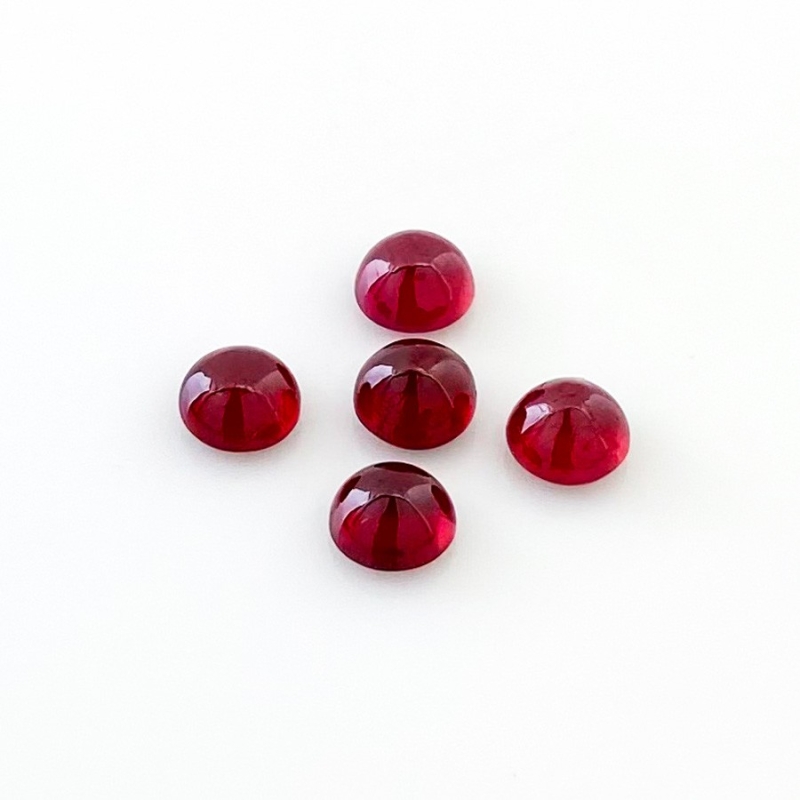 7.40 Cts. Ruby 6mm Smooth Round Shape AA Grade Cabochons Parcel - Total 5 Pcs.