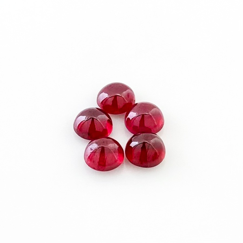 7.40 Cts. Ruby 6mm Smooth Round Shape AA Grade Cabochons Parcel - Total 5 Pcs.